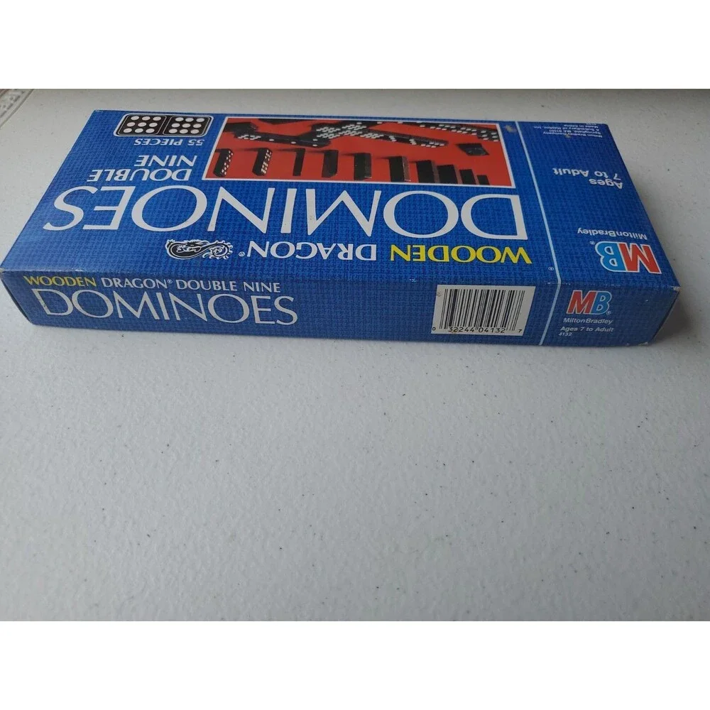 DOMINOES, WOODEN DRAGON, Double Nine, 55 Pieces, Milton Bradley MB 1983 Complete